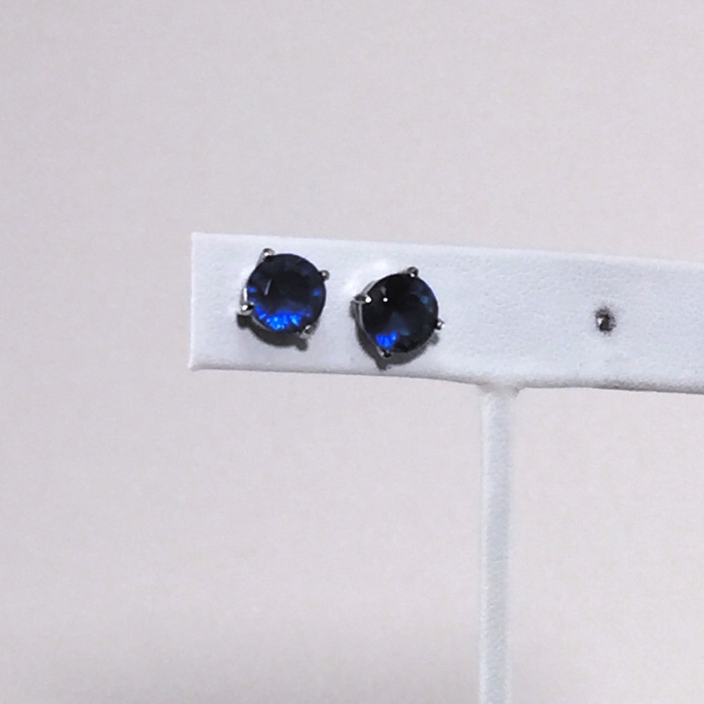 Royal blue sapphire CZ stud earrings, 925 silver